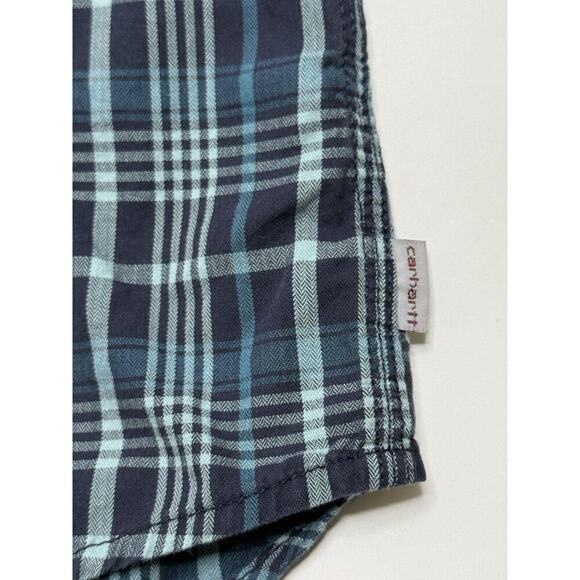 Carhartt Blue Plaid Women's Roll-Tab Sleeve Button-Up Shirt, Size L Large 12/14 - Picture 6 of 9